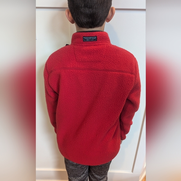 Vineyard Vines Red Boys Sherpa Half Zip Fleece - Picture 12 of 15